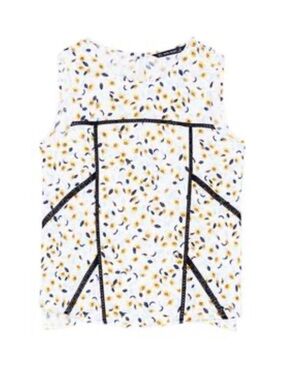 Zara White Tank Top with Yellow and Navy Floral Print